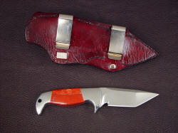 "Last Chance LT", reverse side view. Sheath has dual belt clips for horizontal sheath orientation, with easy removal of sheathed knife.