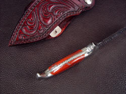 "Last Chance LT" inside handle tang view. Snakeskin Jasper gemstone is bedded to tang and dovetailed bolsters, handle has deep quillons for secure grip