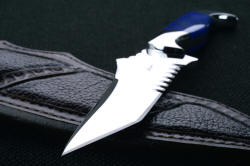 "Lethal Chance" point detail. This is an extremely aggressive tanto point honed to high sharpness in an extremely durable high technology blade