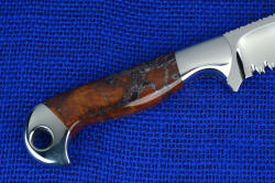 "Mariner" Custom Knife, reverse side handle detail. Rear bolster has huge through-tang lanyard hole for easy threading of lanyard