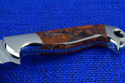"Mariner" Custom Knife, obverse side gemstone handle details. Impeccable fit, beautiful polish on this hard and durable jasper
