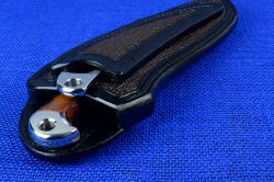 "Mariner" Custom Knife, sheath mouth detail. Large, accessible lanyard holes for safety when using the knife in elevated or over water positions