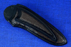 "Mariner" Custom Knife, sheath view. Sharkskin panels are inlaid in sheath face, and overlayed with second "piggyback" sheath for marlinspike also inlaid with sharkskiin