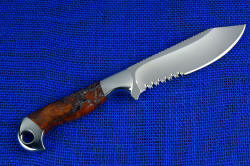 "Mariner" Custom Knife, reverse side view. Clean and crisp hollow grind with aggressive rip tooth serrations