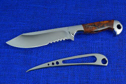 "Mariner" Custom Knife, obverse side view. Clip point reinforces point geometry with straight, working blade