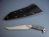 Special Forces "Mercator" in bead blasted 440C high chromium stainless steel blade, 304 stainless steel bolsters, canvas micarta phenolic handle, tension fit kydex, aluminum, blued steel sheath 