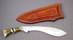 "Nasmyth" khukri, reverse side view. Sheath is large and meaty, double row stitched with wide belt loop
