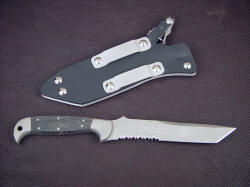 "PJLT" USAF Pararescue CSAR custom knife, reverse side view. Note reversible belt loops for a variety of wear options