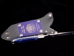 USAF Pararescue commemorative knife, edge spine detail. Note full filework, tapered tang, dovetailed bolsters and handle scales