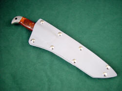 "PJLT" sheathed view, double layered gray kydex, nickel plated steel, corrosion resistant aluminum welts