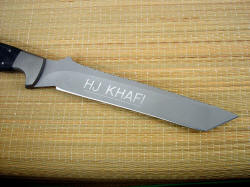 Custom engraving and personalization on bead blasted high chromium stainless steel blade of PJ