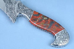 "Pallene" custom handmade knife sculpture, knife handle detail, obverse side. 