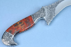 "Pallene" custom handmade knife sculpture, knife reverse side gemstone handle and bolster detail