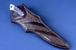 "Patriot" sheathed view. Sheath is inlaid with cocoa brown real sharkskin, which is tough and very durable. 