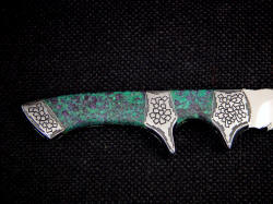 "Patriot" reverse side handle detail. Note deep relief engraving to match crystalline faces of ruby in handle.