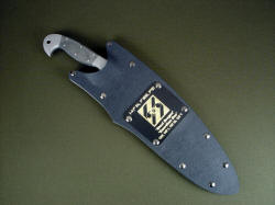 "Phlegra" sheathed view. Tension fit kydex sheath is tough and strong, holds knife deeply and securely