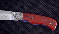 "Sadr" Obverse side handle closeup. Beautiful red jasper has white "lightning bolts" running throughout.
