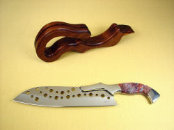 "Saussure" and working stand. Knife is complimented with stand, shape accentuates curves in handle