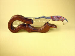 "Saussure" Master Chef's Knife in working, display stand custom made for the knife