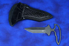 "Shrike" Tactical, Utility Push-Punch dagger/knife, in T3 cryogencially treated ATS-34 high molybdenum martensitic stainless steel blade, positive snap-lock leather sheath, envelope lined storage bag