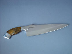 "Sirona" reverse side view. Clean lines of knife and very nice, thin hollow grind will give decades of use. 