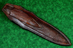 "Streamspear" dagger, sheath back detail. Sheath is stitched with heavy nylon thread, and lacquer sealed