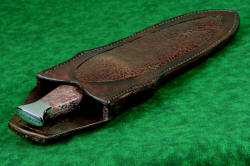 "Streamspear" dagger, sheath mouth detail. Back of sheath is high, welts are thick and strong hardened leather shoulder, tightly stitched