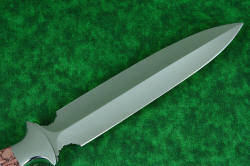 "Streamspear" dagger, reverse side dagger detail. Long, slender and accurate hollow ground dagger blade is mirror polished high molybdenum stainless tool steel