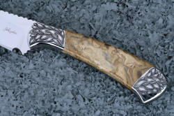 "Talitha" obverse side handle detail. Engraving is bold in stainless steel, zero care, balanced and clean design