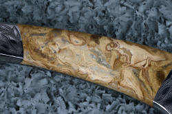 "Talitha" obverse side handle detail, five power enlargement shows fascinating pattern in fossil over 65 milliion years old
