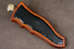 "Tarazed" sheathed view. Sheath is sculpted and bold, with full panel inlays of ostrich leg skin