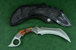 "Titan" karambits, fine handmade custom knives, reverse side view. Blade is based on 16th century rice harvesting sickle