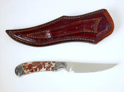 "Trifid" reverse side view. Knife sheath is inlaid with full panel inlays of Ostrich leg skin, even on back and belt loop