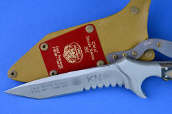 "Uvhash" Pararescue Commemorative Combat knife, obverse side blade engraving detail showing service dates