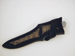 "Wasat" sheathed view. Knife and wearer well protected in sheath, sheath is angled and comfortable to wear
