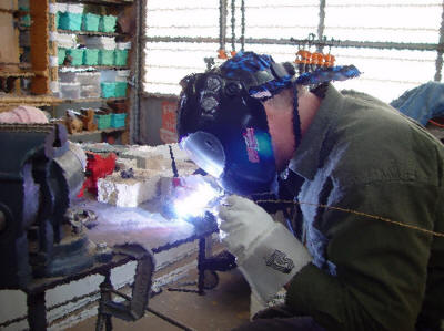 GTAW (Gas Tungsten Arc Welding) on bronze cast sword fitting