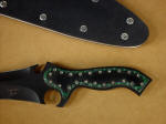 Polished green and black Micarta on "Rei" tactical knife