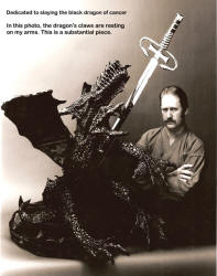"Dragonslayer - The Taste of Steel" with the artist. Over four hundred pounds of bronze in the sculpture. This photo was taken in the early 1990s.