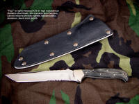 PJLT CSAR knife with lanyard hole liner in linen micarta phenolic handle, mirror finished blade