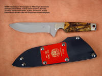 United States Air Force Pararescue "Paraeagle" obverse side view in 440C high chromium stainless steel blade, nickel silver bolsters, Cordia (Bocote) hardwood handle, tension kydex, aluminum, steel sheath