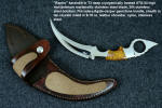 "Raptor" fine handmade custom karambit knife in T3 deep cryogenically treated ATS-34 high molybdenum martensitic stainless steel blade, 304 stainless steel bolsters, Polvadera Agate-Jasper gemstone  handle, leather sheath inlaid with tan rayskin