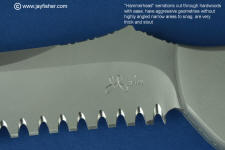 Hammerhead serrations are very strong and stout with sections of standard blade and all surfaces sharpened