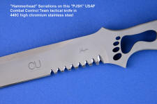 Hammerhead serrations on fine tactical combat knife