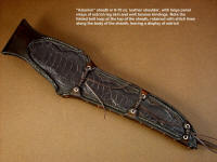 "Astarion" sheath back view. Sheath belt loop is folded and carved to allow display of exotic skin inlay panel on sheath back.