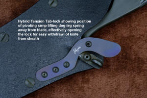 Hybrid tension tab-lock sheath, openl position of tab lock