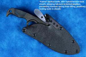 "Kairos" Hybrid tension tab-lock knife sheath locked position