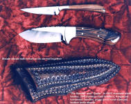 "Rio Salado" and "Caper" with piggyback sheath style, securing both knives in common sheath body, hand-stamped