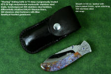 "Starling" fine handmade custom folding knife with black patent leather pocket sheath in 5-6 oz. shoulder, nylon, stainless steel