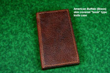 "Book" type case of buffalo skin over leather shoulder of steak knives pair