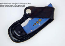 "Stratos" linerlock folding knife, titanium handle, leather belt loop sheath with strap/snap retainer